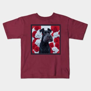 Dogs, giant schnauzer and flowers, dog, style vector (red version giant schnauzer) Kids T-Shirt